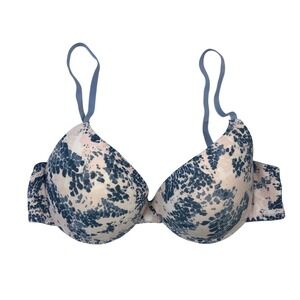 Gigi Amore 38B Push Up Bra Blue Pink Snakeskin Animal Print Padded Underwire